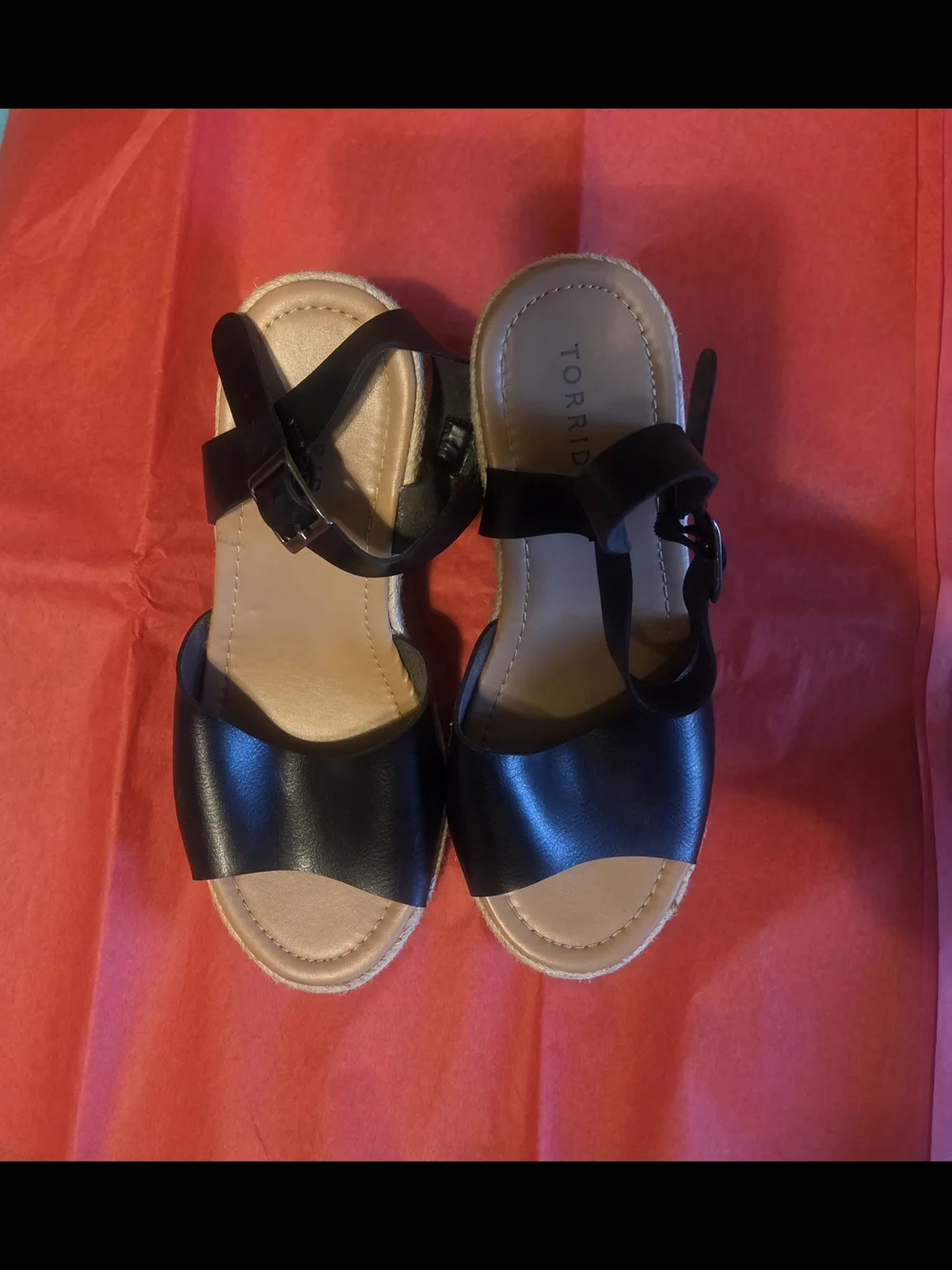Black Wedge Sandal with Espadrille Jute Trim - Size 8.5